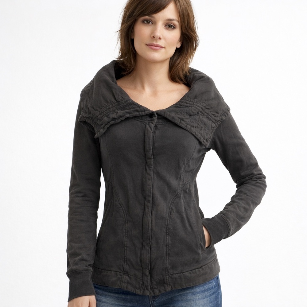 Prairie Underground Charcoal Cowl Neck Hooded Zip Jacket Hoodie S